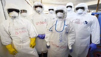 An Ebola virus response team in protective gear.