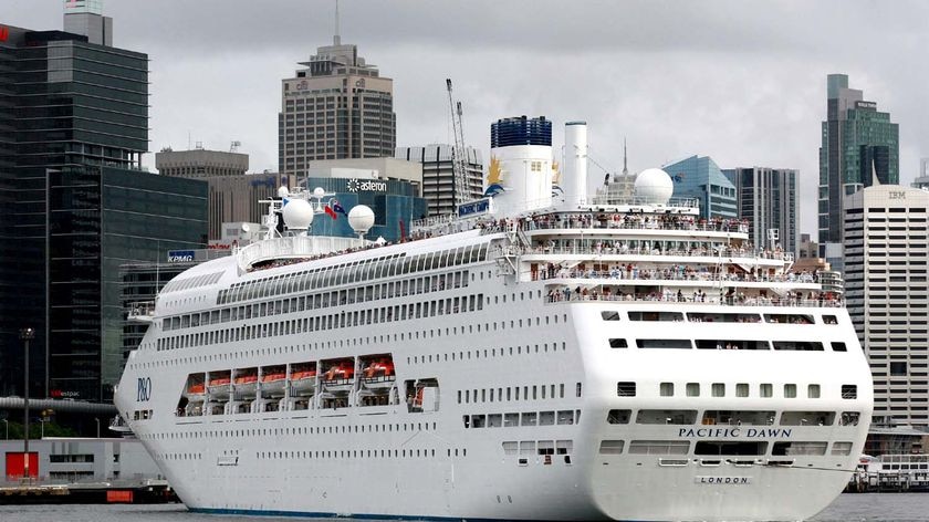 The cruise ship, Pacific Dawn, docks at Circular Quay in Sydney