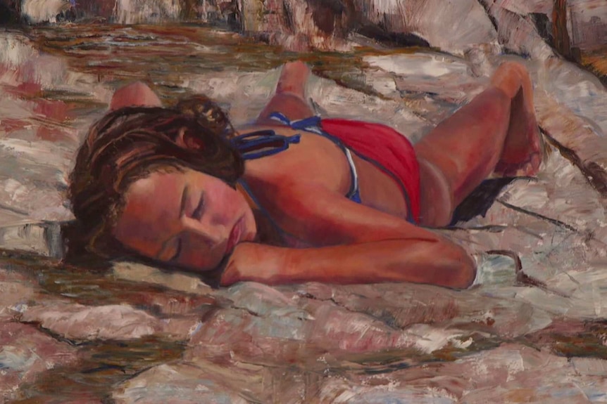 An oil portrait of Shannon Rankin basking in the sun, by her mother Donna.
