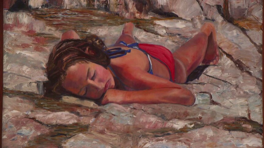 An oil portrait of Shannon Rankin basking in the sun, by her mother Donna.