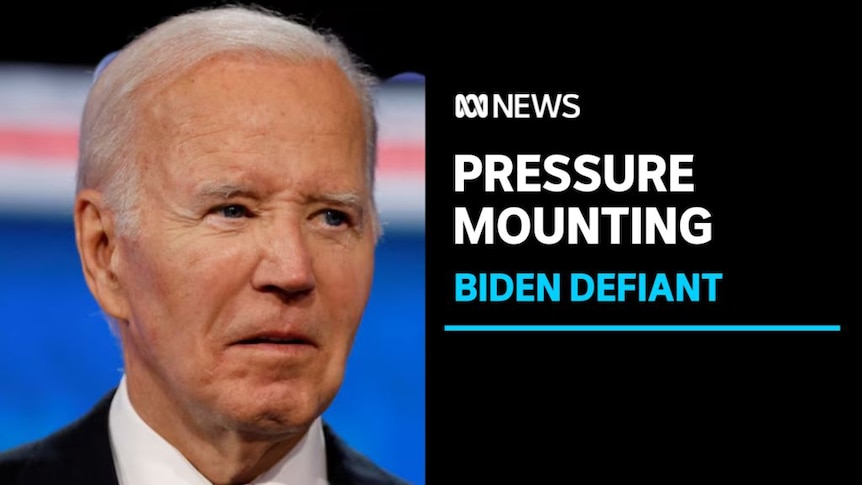 Pressure Mounting, Biden Defiant: Close up of Joe Biden's face.