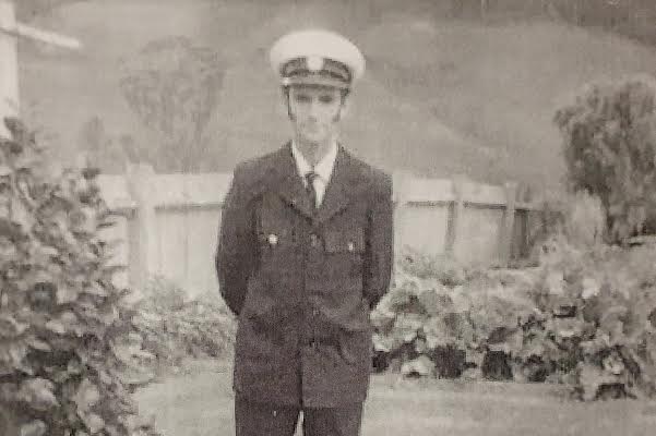 Black and white image of Allan Spindle in 1972 in a paramedic's uniform.