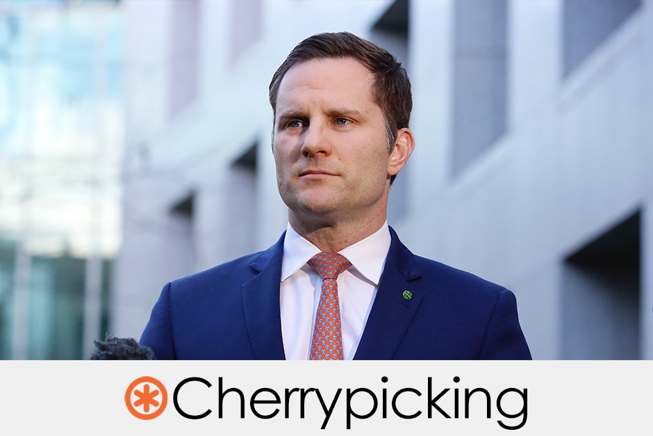 A politician in a suit headshot with a closed mouth. Verdict says "cherrypicking" underneath with an orange asterisk