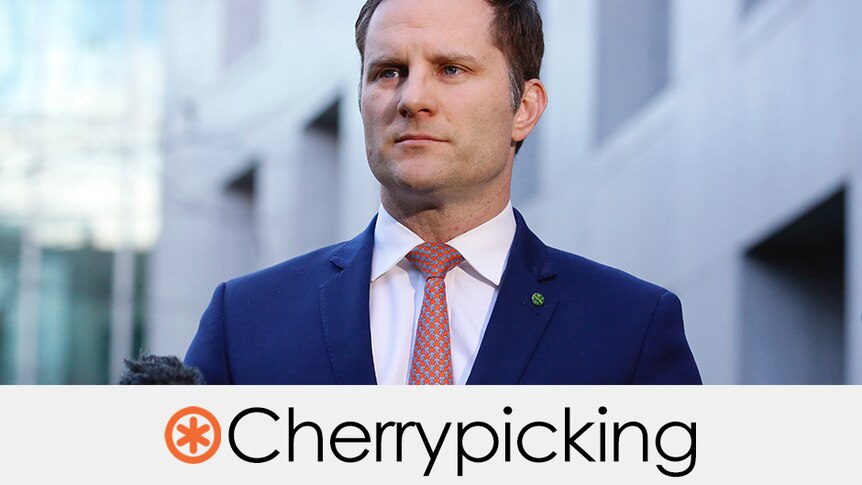 A politician in a suit headshot with a closed mouth. Verdict says "cherrypicking" underneath with an orange asterisk