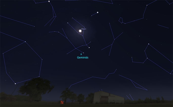 Sky map showing position of Geminids meteor shower