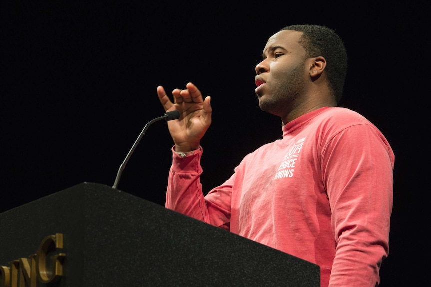 Botham Jean speaking at Harding university.