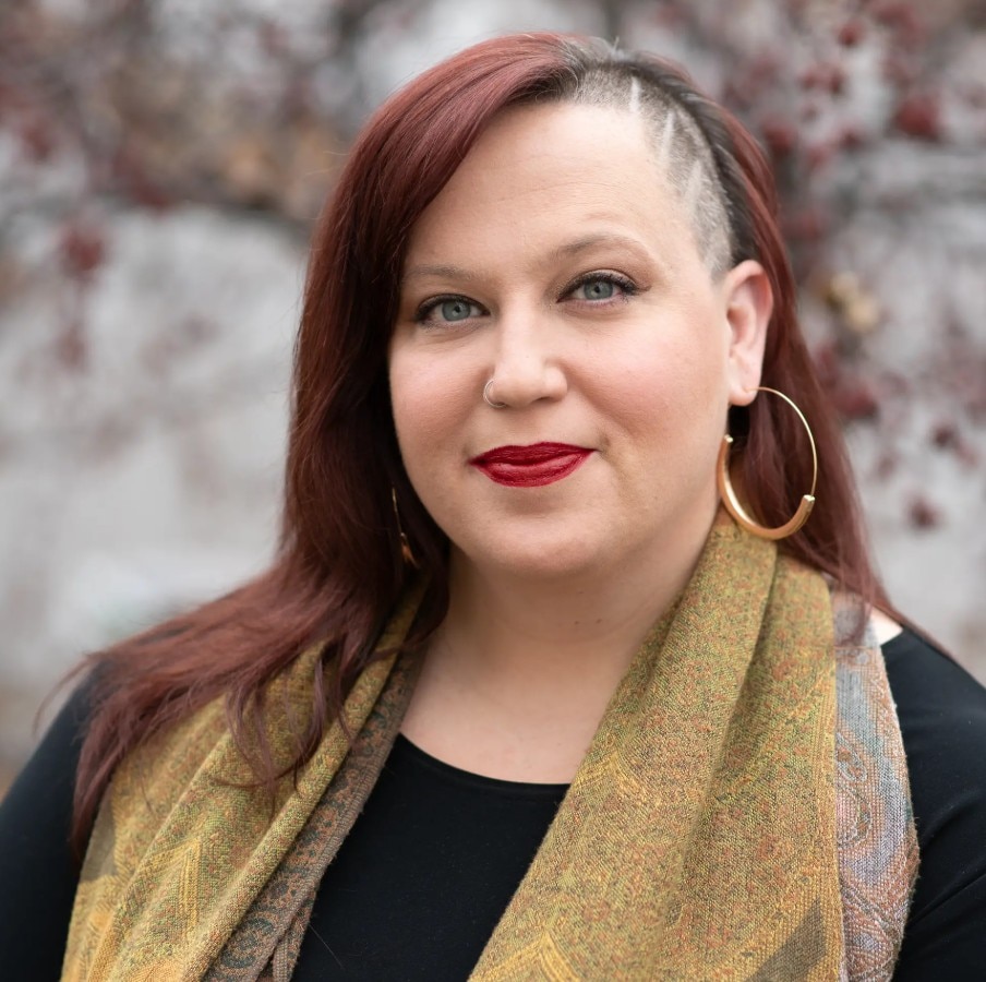 A woman wearing a scarf.