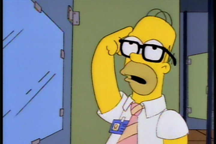 Homer Simpson wearing glasses in an episode from The Simpsons