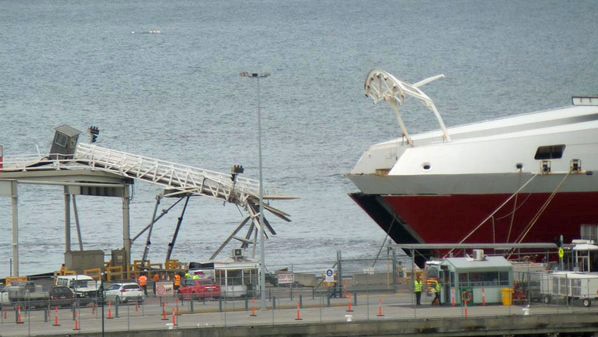 Damage to the gantry at Station Pier