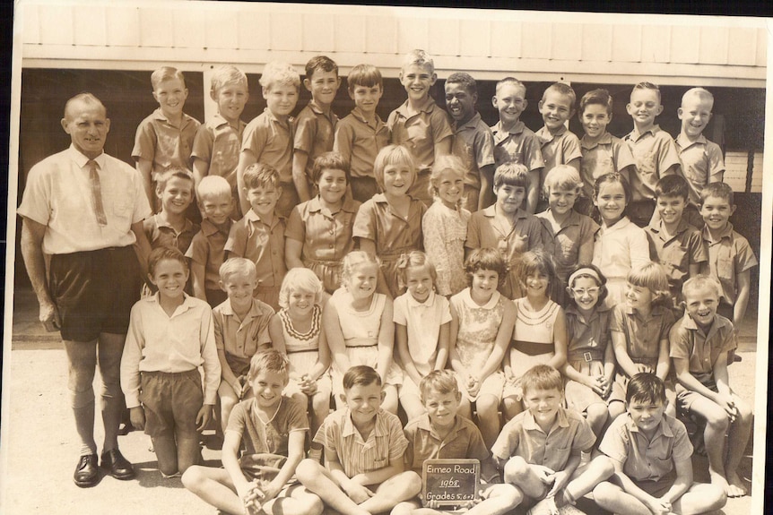 Marilyn Wallman (second from right, second front row) in photo for Eimeo Road State School.