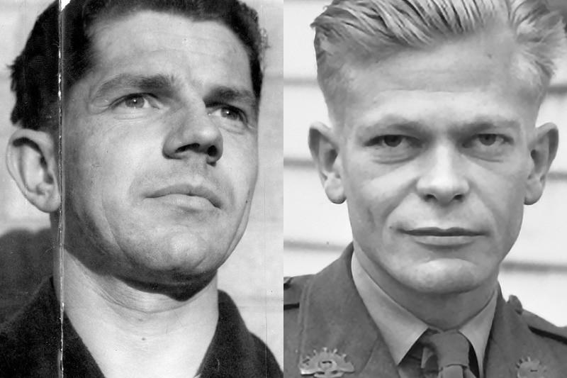 Composite image of two men in their twenties, one wearing a military uniform.