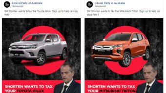 Two Liberal Party advertisements featuring utes