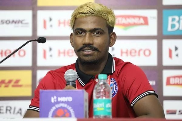 Gourav Mukhi sits at a post match press conference following an Indian Super League match