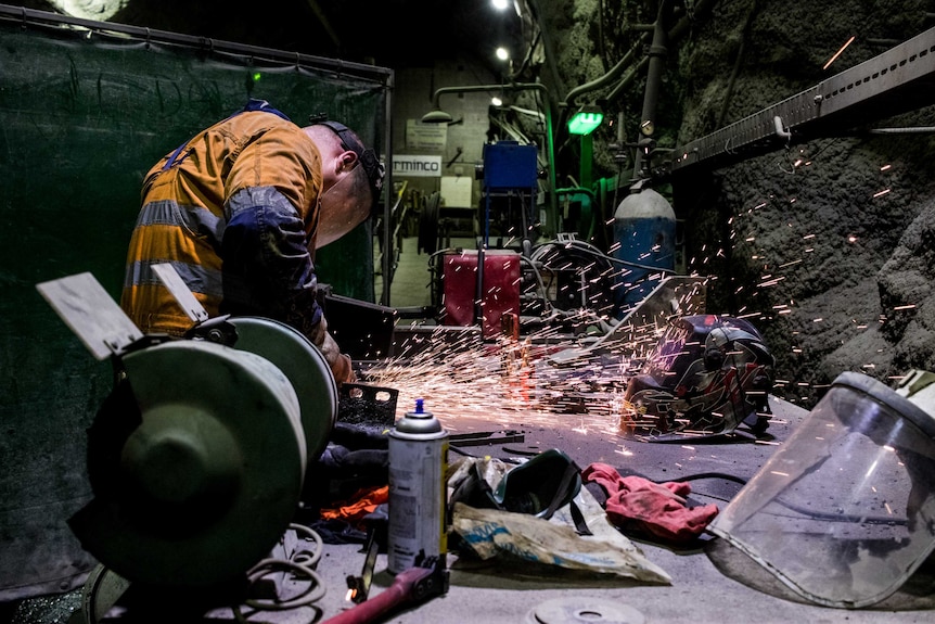 A workshop under the earth at Rosebery Mine.