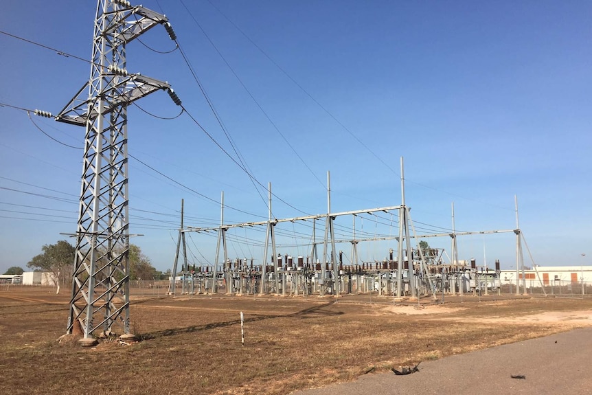 High voltage power lines at Berrimah substation in Darwin