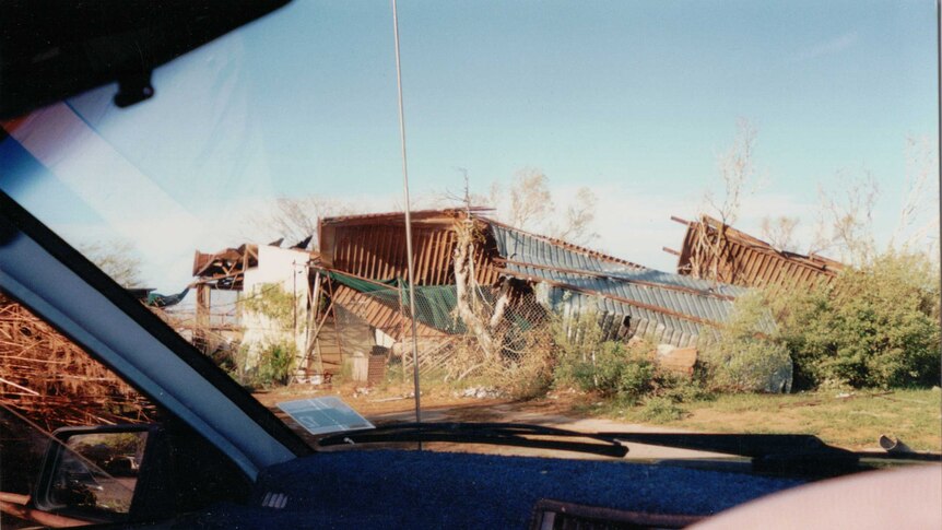 A cyclone-damaged house.