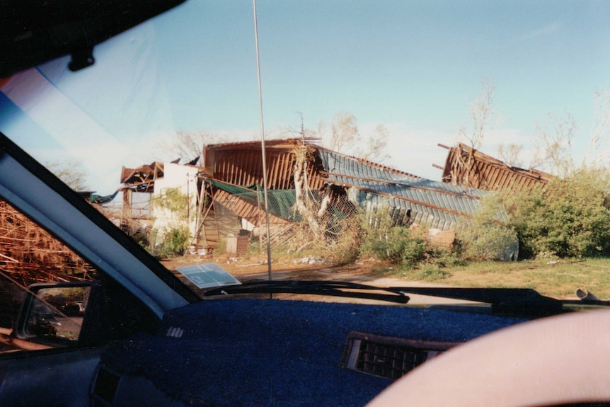 A cyclone-damaged house.