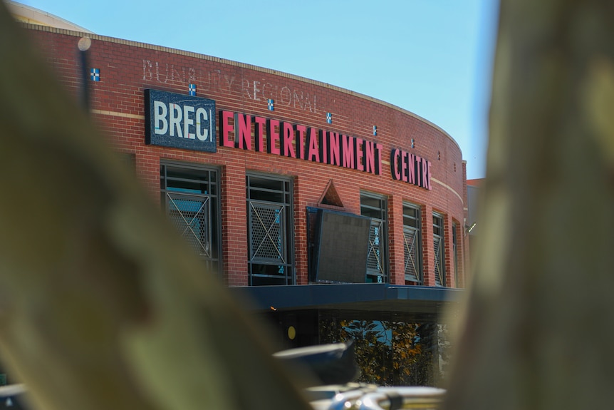 A big brick building with a sign that says 'BREC Bunbury Regional Entertainment Centre' out the front