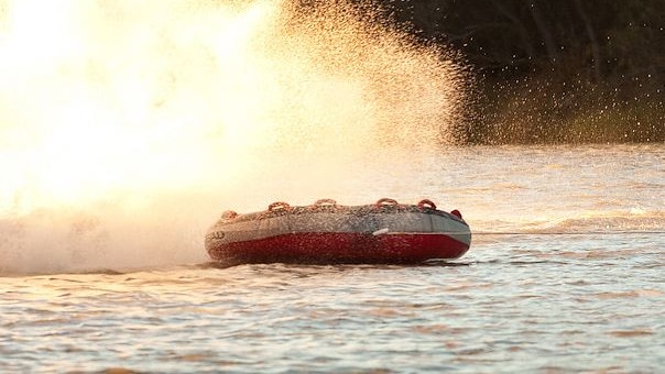 An inflatable tube making a splash.