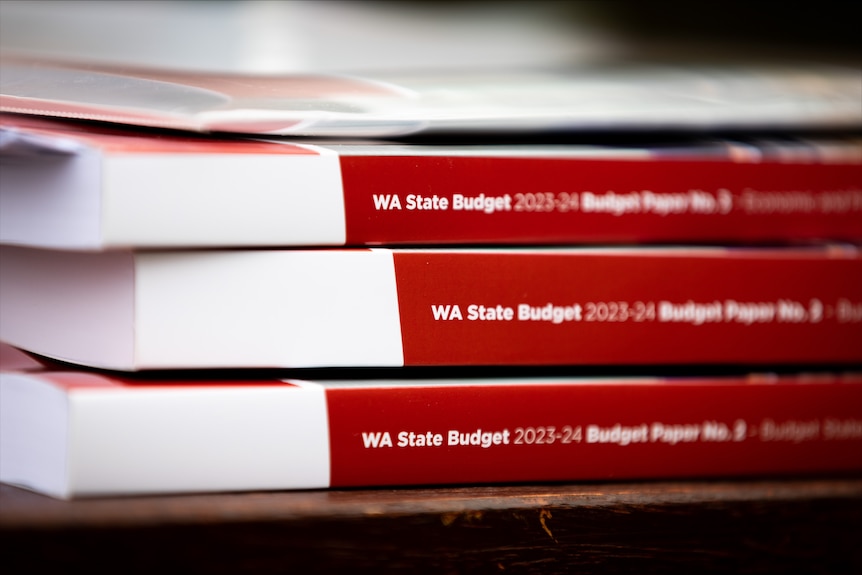 Stack of 2023 WA budget papers.