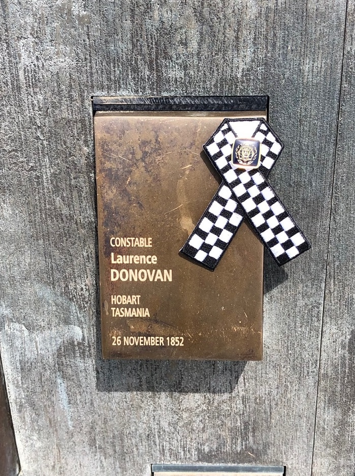 Memorial plaque for police officer.