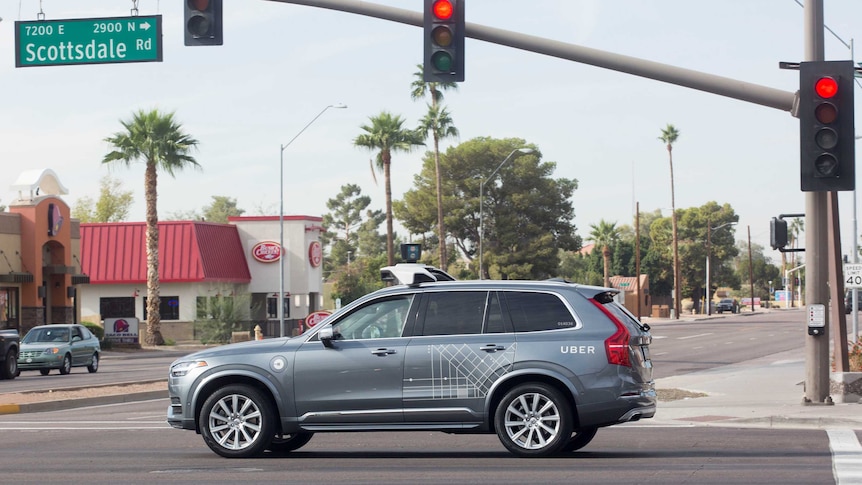 Self-driving Volvo purchased by Uber driving through Arizona