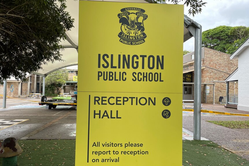 A bright-coloured sign that says "Islington Public School".