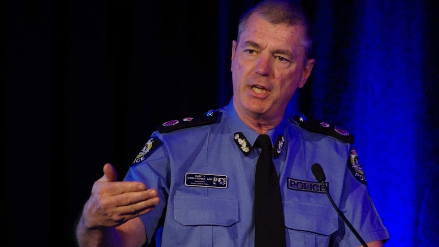WA Police Commissioner Karl O'Callaghan speaks the WA Police Union conference.