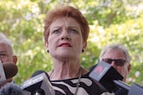 One Nation leader Pauline Hanson speaking to reporters in Bunbury