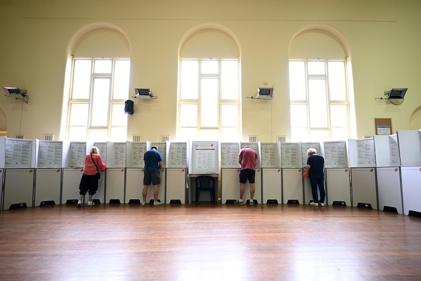 A view of voters inside a Richmond church voting centre on Victoria's election day.