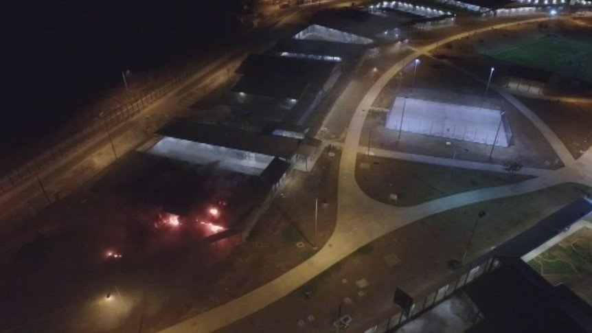 Aerial footage shows detention facility on fire