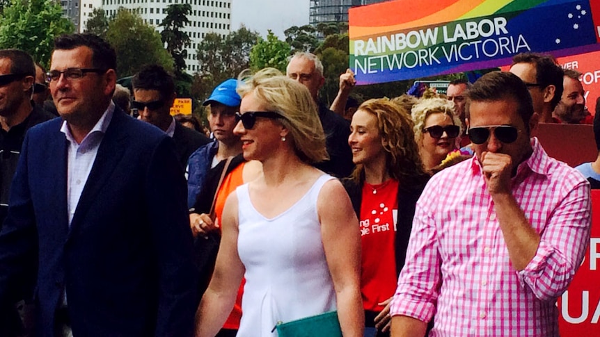 Daniel Andrews and wife Catherine lead the Melbourne Pride march