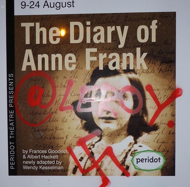 The Diary Of Anne Frank play poster defaced with swastika in Melbourne.