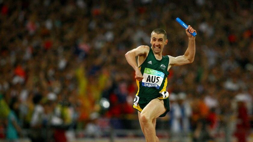 Australia's Tim Sullivan wins gold in the men's 4x100m T35-38 relay at the Beijing Paralympics.
