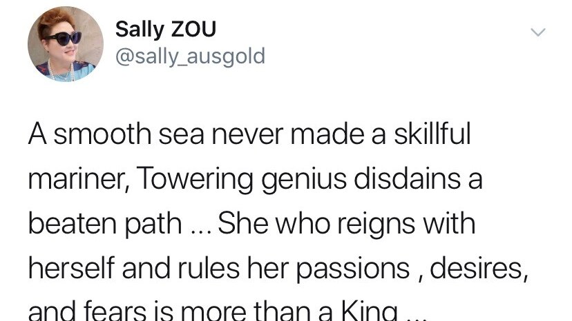 A tweet from Chinese businesswoman Sally Zou