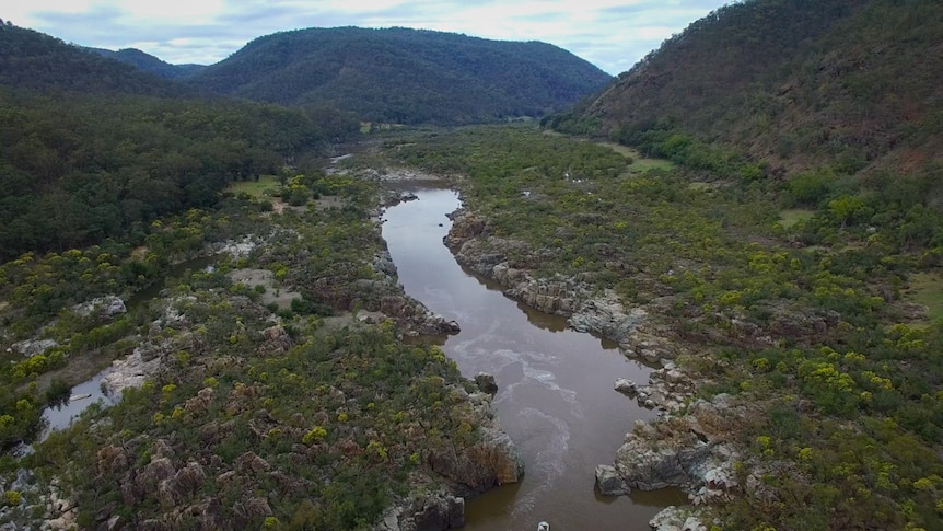 An aerial view of the Clarence River, taken at The Gorge, NSW.