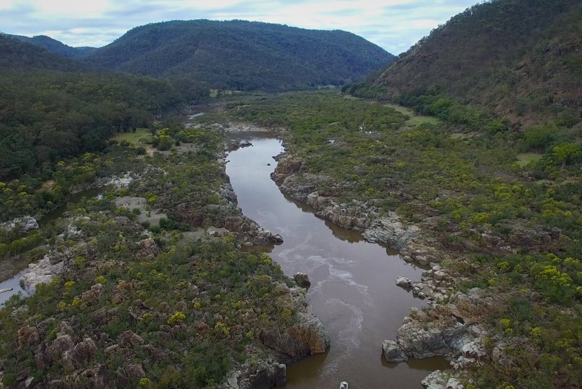 An aerial view of the Clarence River, taken at The Gorge, NSW.