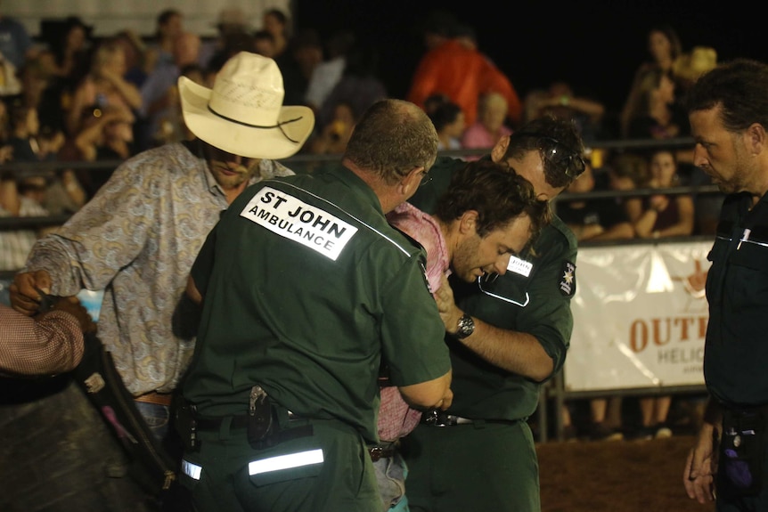 A bull rider in the main rodeo