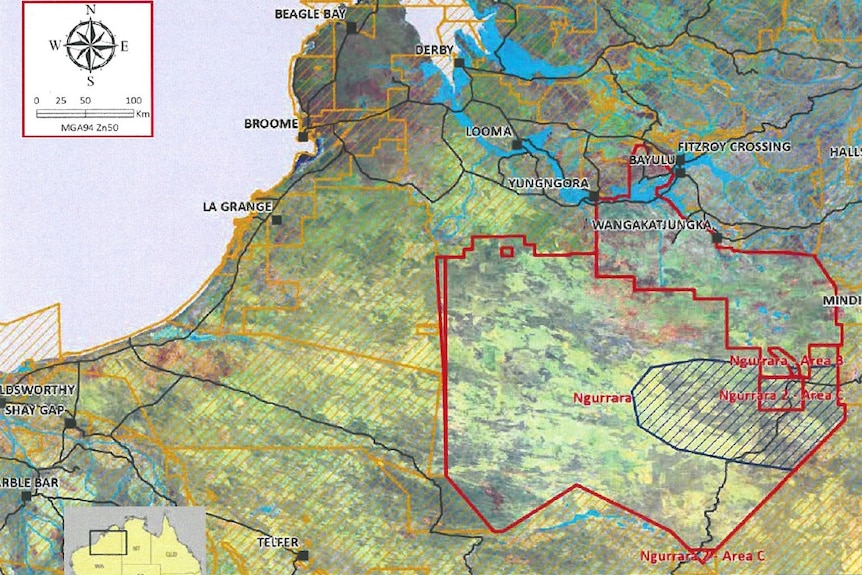 The Ngurrara native title area is in the section outlined in red.