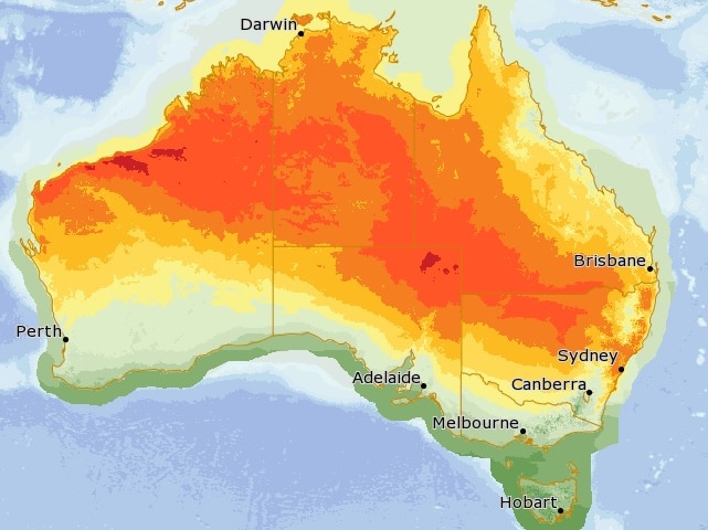 BoM MetEye map shows temperature spread across country on Friday