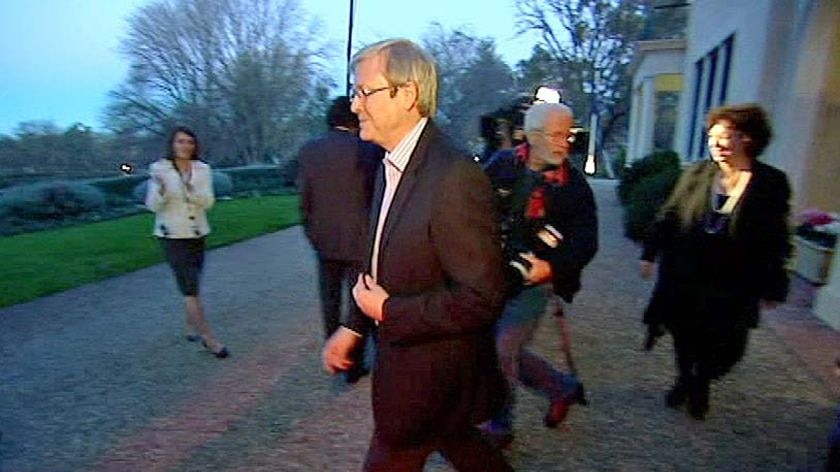 Moving out: Kevin Rudd, with wife Therese Rein leave the Lodge for the last time.
