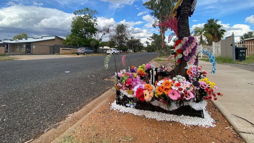 Roadside memorial to three people who died in a car crash on Christmas Day