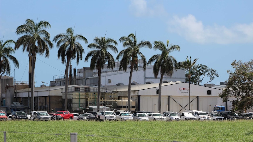An outside view of the JBS Stuart meatworks, south of Townsville.
