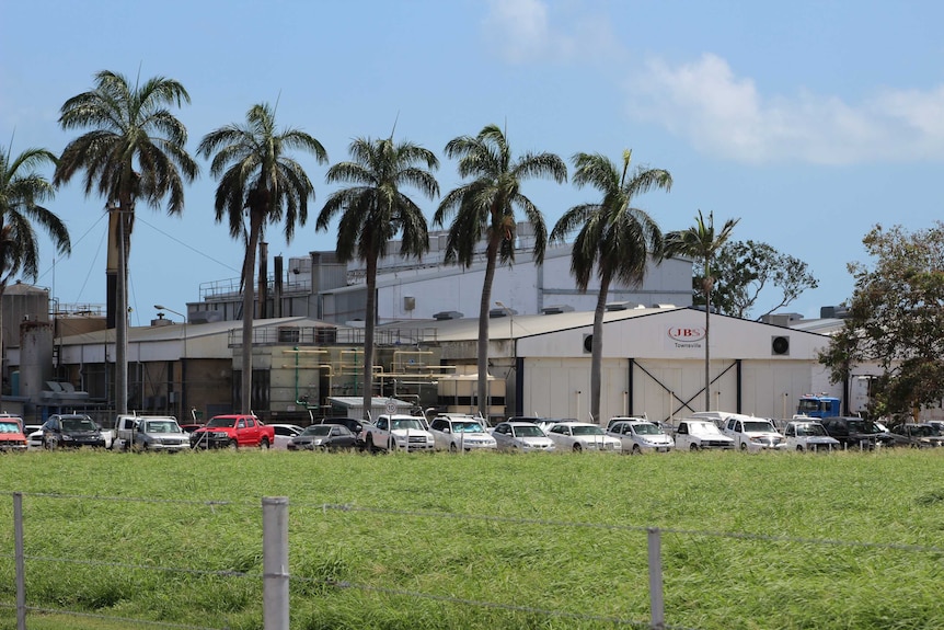 An outside view of the JBS Stuart meatworks, south of Townsville.