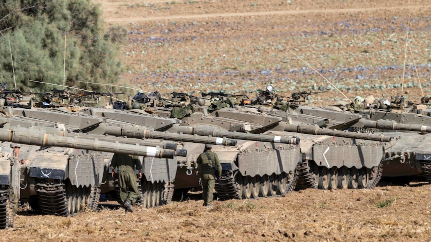 Israeli tanks on the Israel's border with the Gaza Strip.