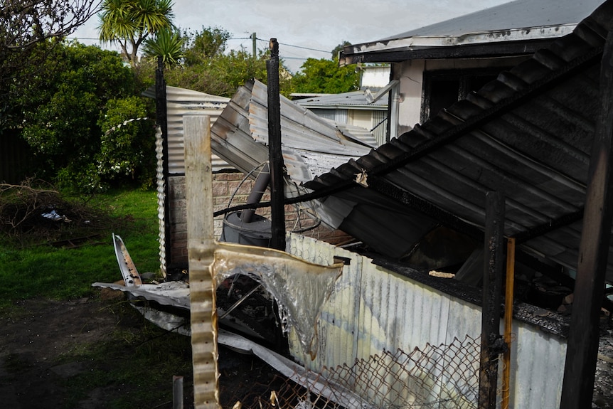 Long distance image of a fire damaged house