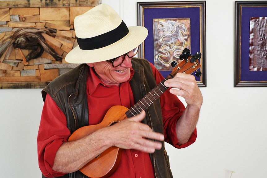 Musician Sandro Donati at his art gallery on Flinders Island.