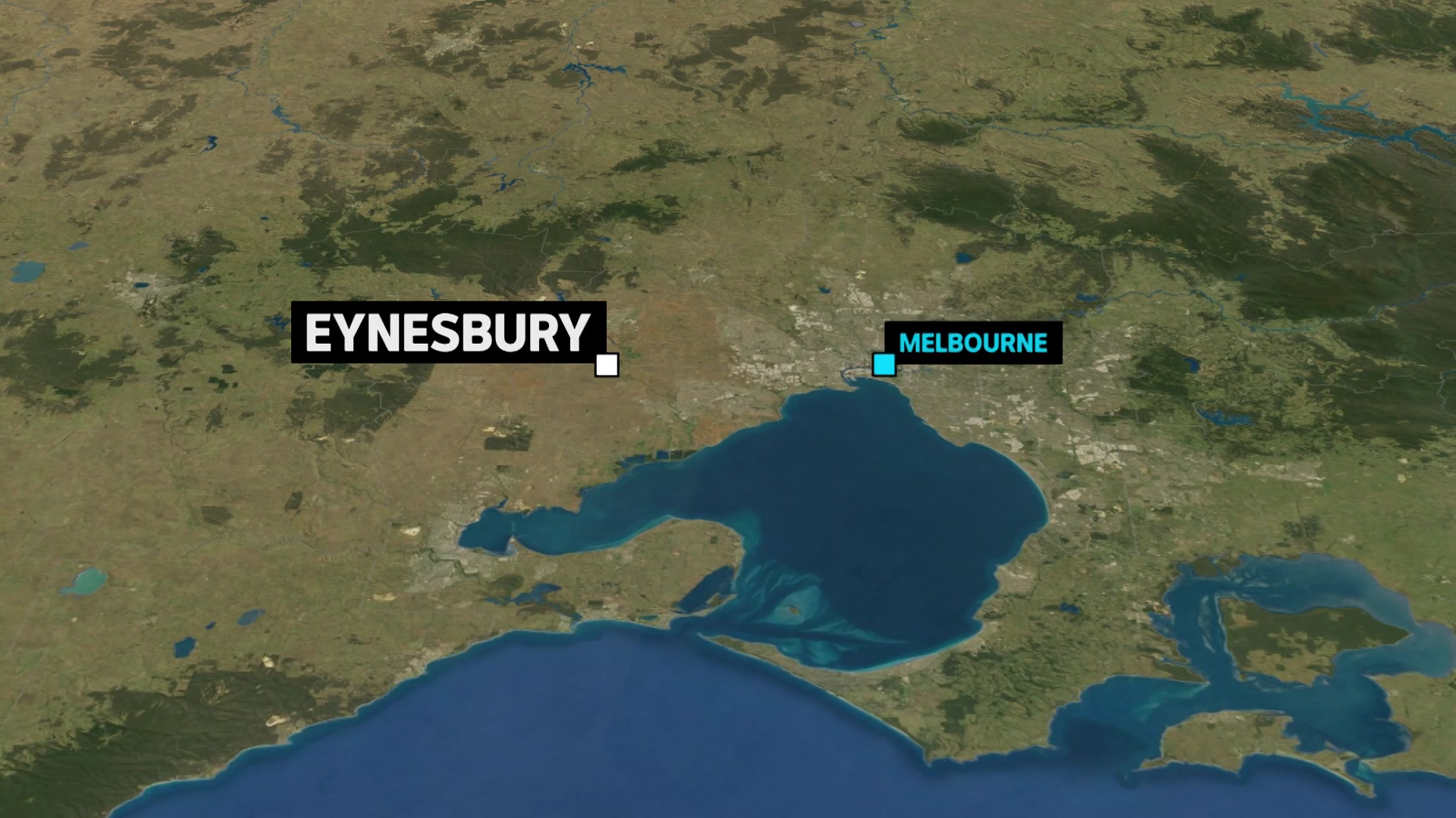 A map showing Melbourne and Eynesbury.