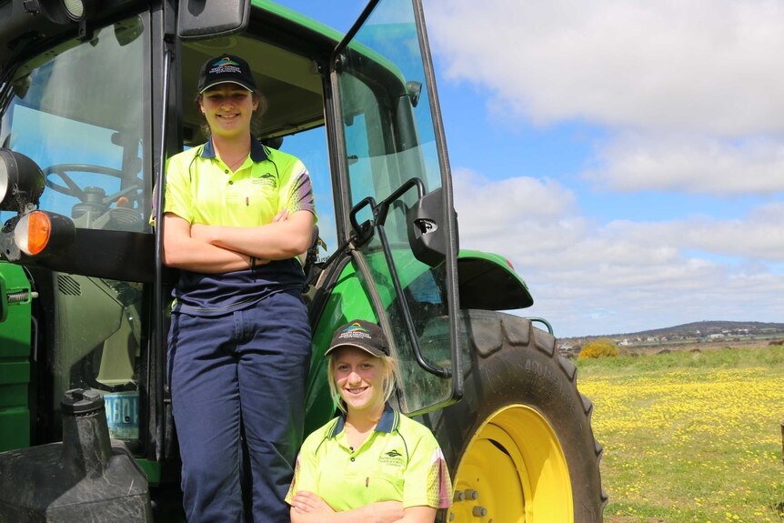 Carla Woods (l) and Team Captain Inaya Stone are entering the tractor driving section of the Farm Skills competition at the Royal Perth show
