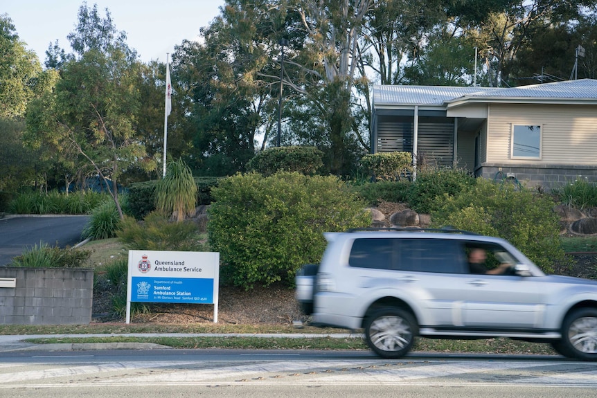 A car drives past Samford ambulance station in Brisbane’s north